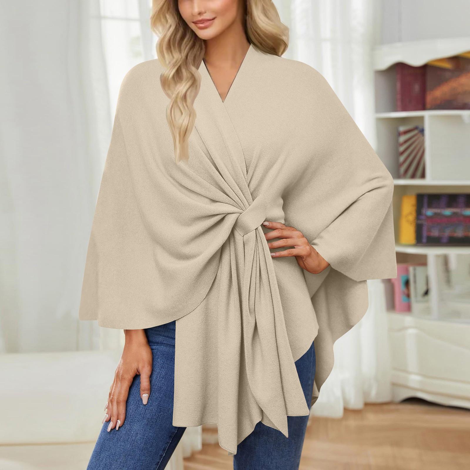 

Женский элегантный шаль-накидка, мягкий открытый спереди свитер для весны, осени и зимы One Size жёлтый