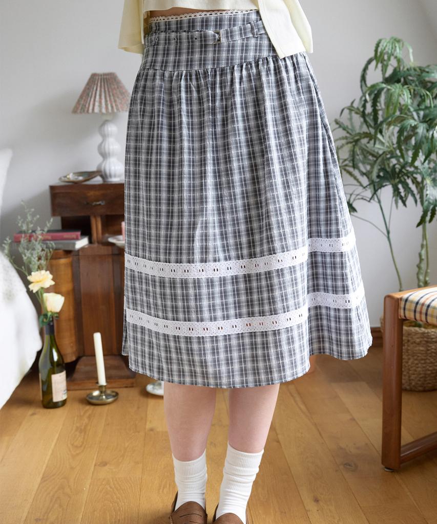 LETTER FROM MOON Cotton Midi Belted Skirt (Blue)