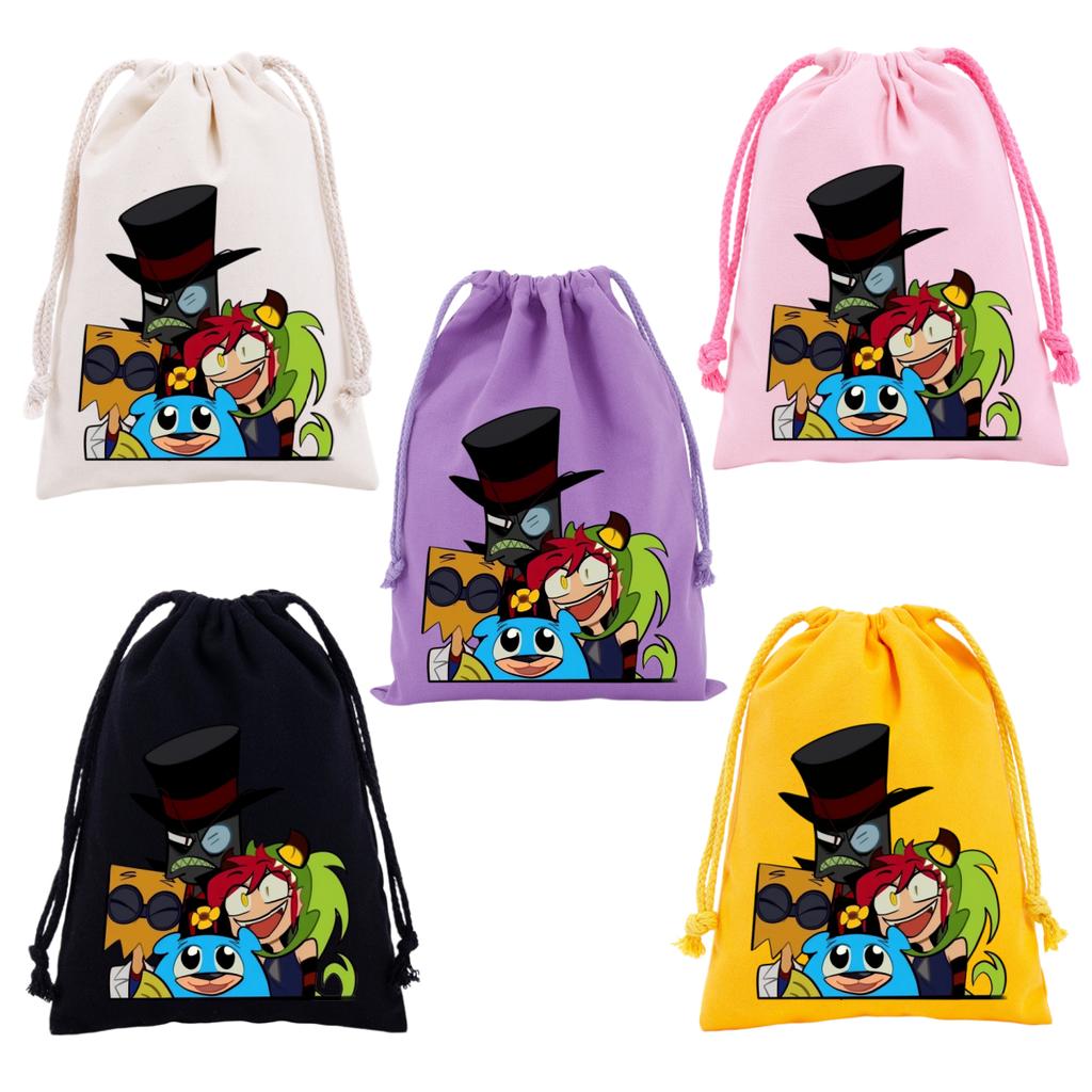 Villainous Drawstring Storage Bag Black Hat Anime Cartoon Pattern Print Children's Party Candy Gift Bag Portable Phone Bag