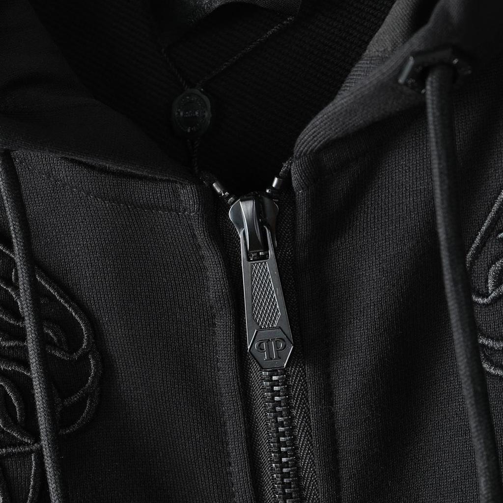 Philipp Plein Europejska Moda Uliczna Męska Kurtka Rozpinana z Haftowaną Głową Tygrysa