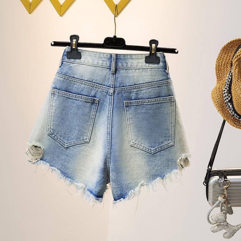 DIMANAF Summer 2025 Plus Size Shorts Jeans Women Basic Pants Loose Casual Female Blue Trousers Pants 5XL