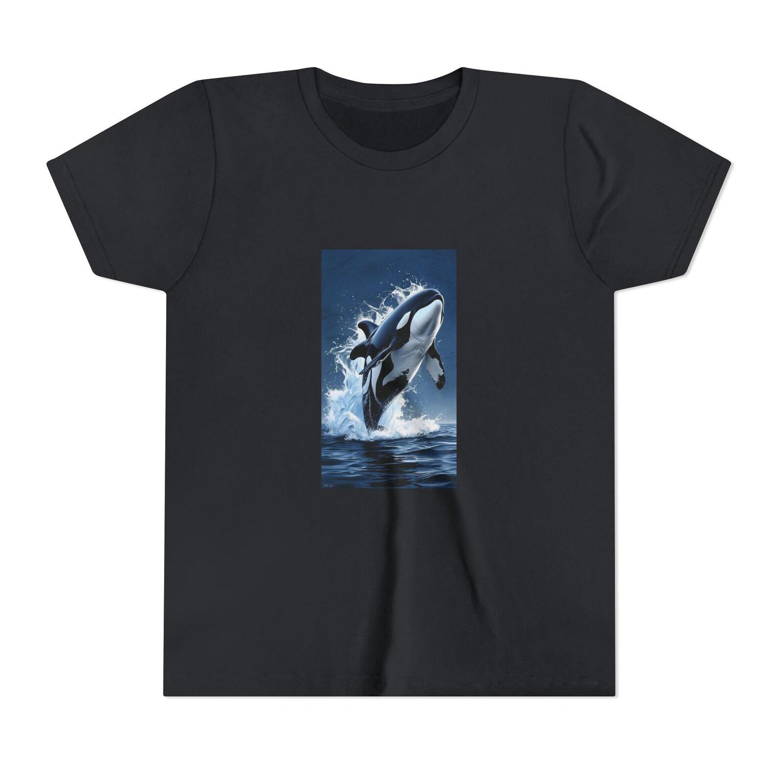 Kids Orca Whale Youth Short Sleeve Tee, Cute Animal Lover Shirt, Children s Ocean Graphic T-Shirt, Marine Life Gift, Unisex Killer Whale 100