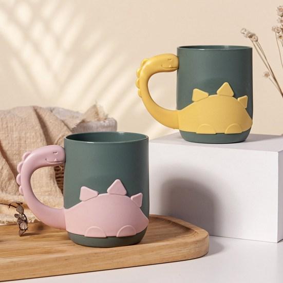 450ml Mouthwash Cup with Handle Wide Mouth Mouthwash Brushing Teeth Storage Cup Reusable Unbreakable Bathroom Cup Cartoon Dinosaur Toothbrush Cup for
