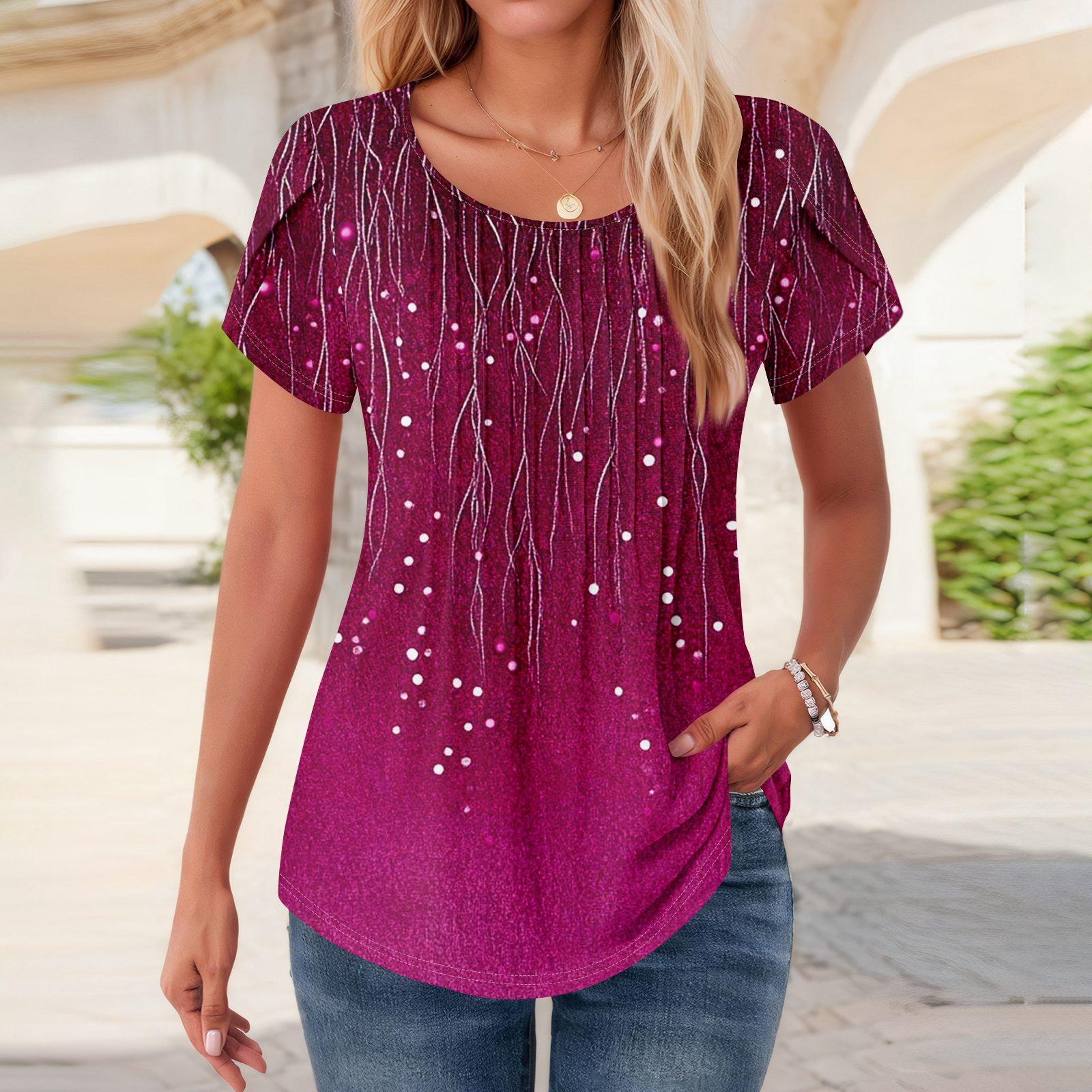 

Женские топы с коротким рукавом и круглым вырезом, летние рубашки с цветочным принтом, блузки для женщин, нарядные повседневные XL