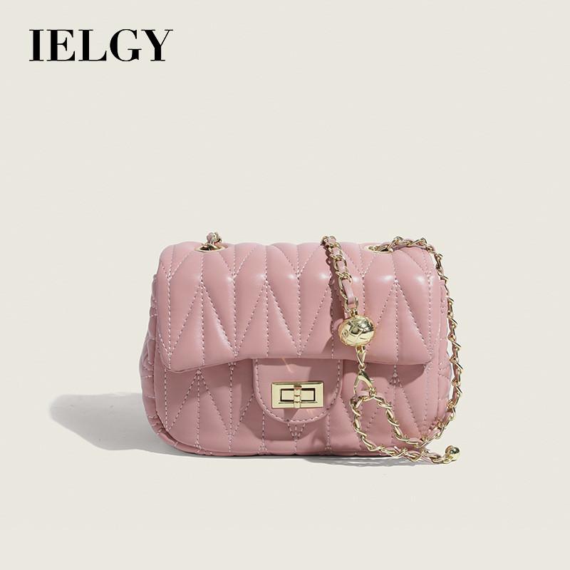 IELGY All-Match Messenger Bag Fashion Rhombus Chain Pink Shoulder Small Square Bag
