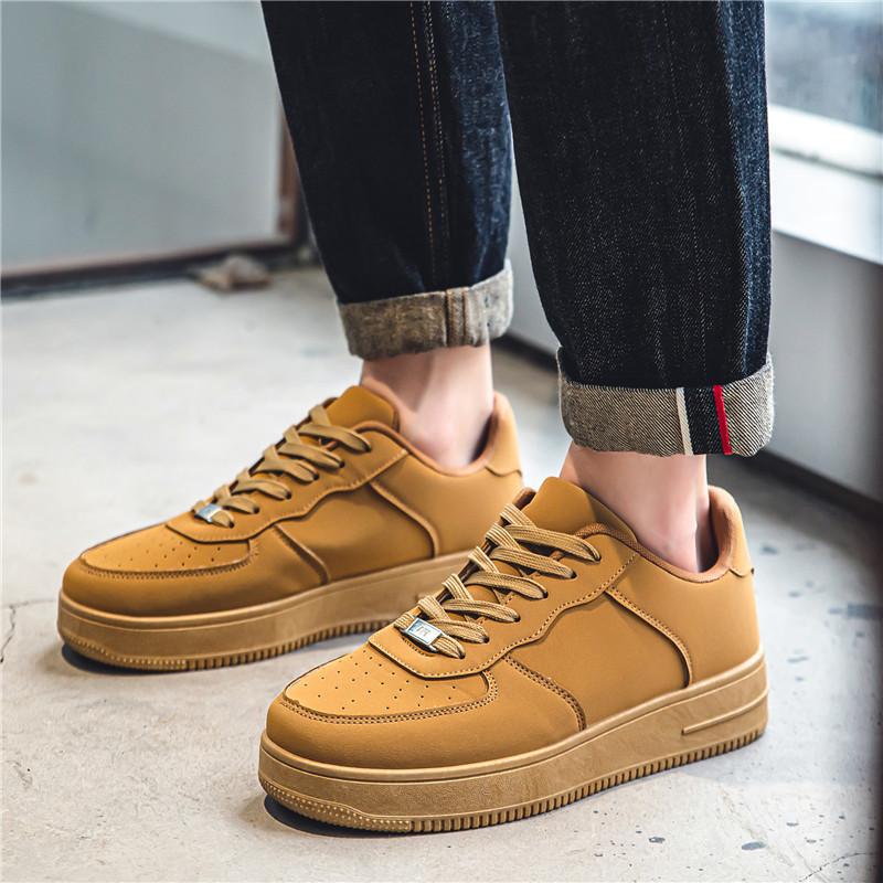 Low-top simple fashion little white shoes student solid color lace-up board shoes four seasons leather surface sports and leisure men's shoes K050-1
