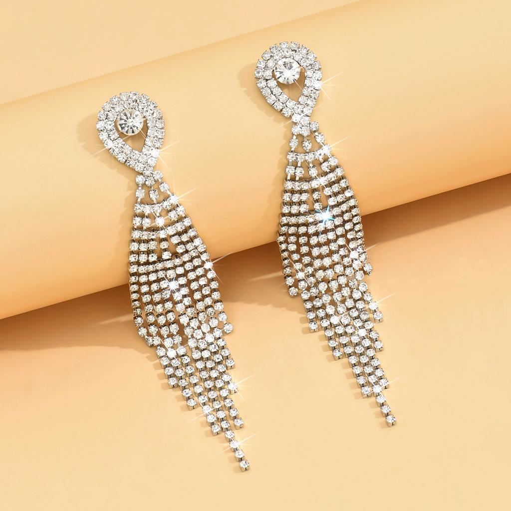 2 Pieces of Women's European and American Trendy Style Zircon Tassel Earrings, Travel Carnival, Party, Holiday Dressing Gifts