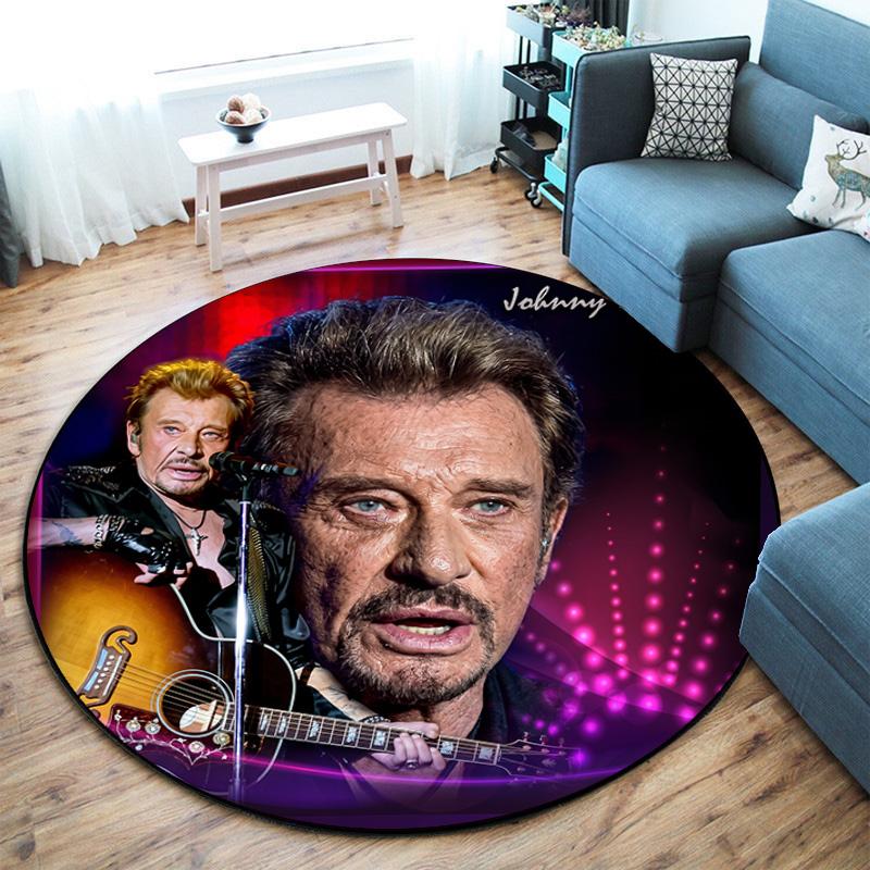 French legendary rock singer and actor Johnny Hallyday Round Carpet Soft Home Decoration Corridor Table and Chair Anti slip Outdoor Floor Mat rug H1