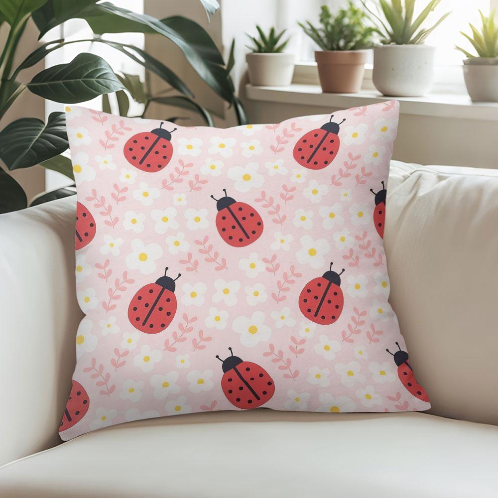 Ladybug Daisy square Jacquard Pillow Cover for Sofa Office Waist Cushion Cover Home Decorative Pillowcase
