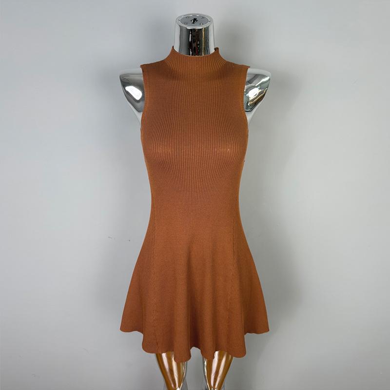 

Korean Dongdaemun High Neck Sleeveless Knit Dress - Women s Slim Fit Sexy Short Skirt One Size кавовий