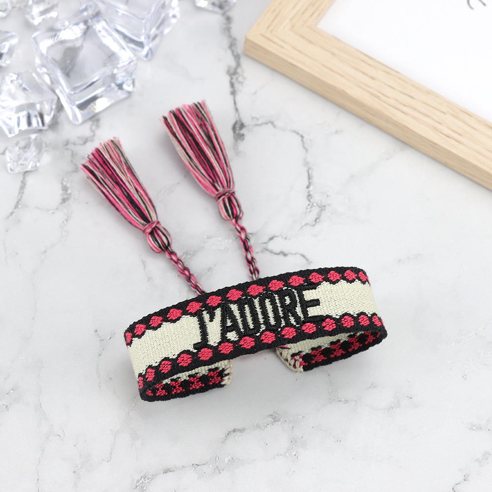 J'adore Bracelet: Embroidered Letter Tassel Wristband for Women & Couples
