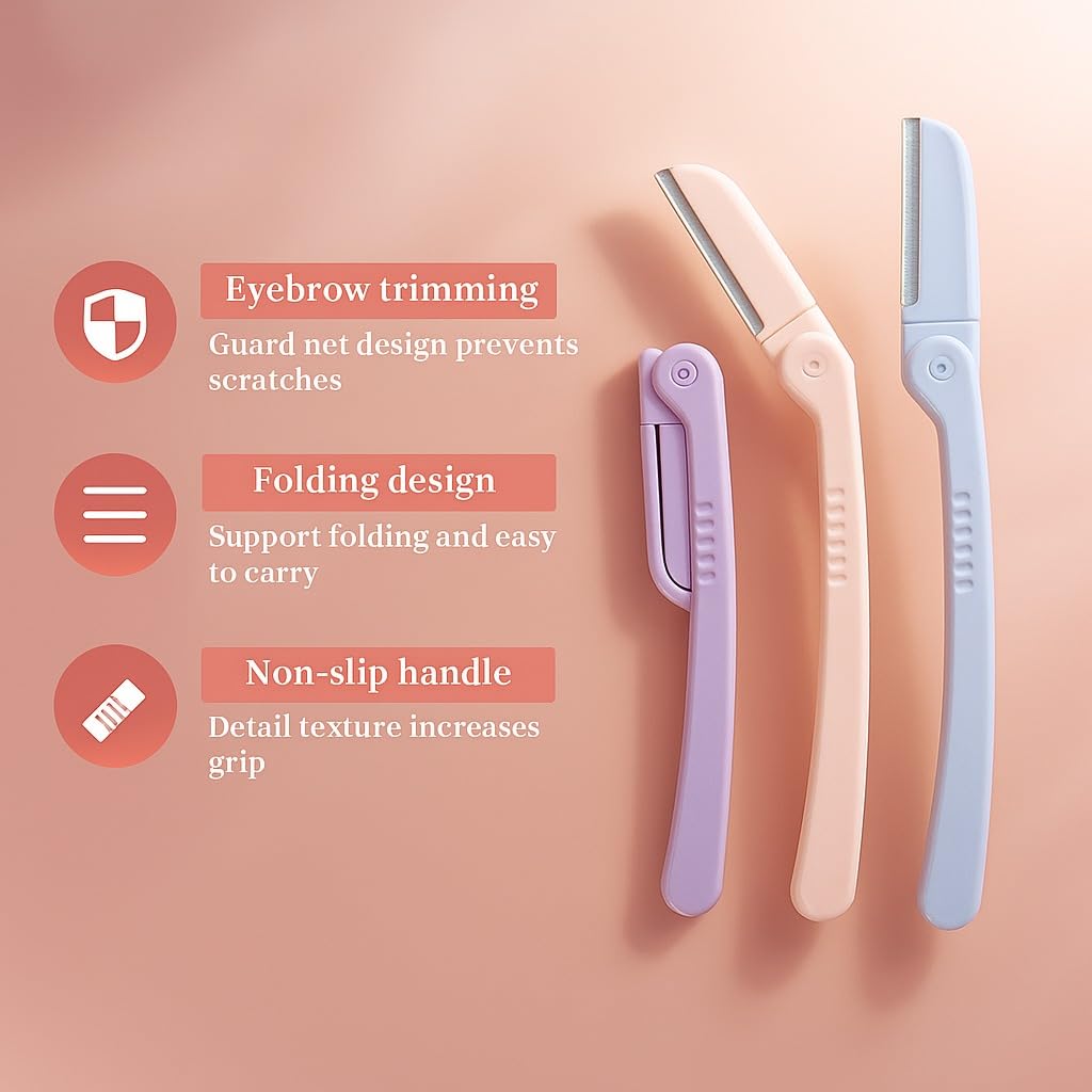 BRILORA Face Razor for Women Pack of 6 | Eyebrow, Facial Hair Remover, Dermaplaning Razor for Peach Fuzz, Upper Lip, Chin & Forehead | Foldable S