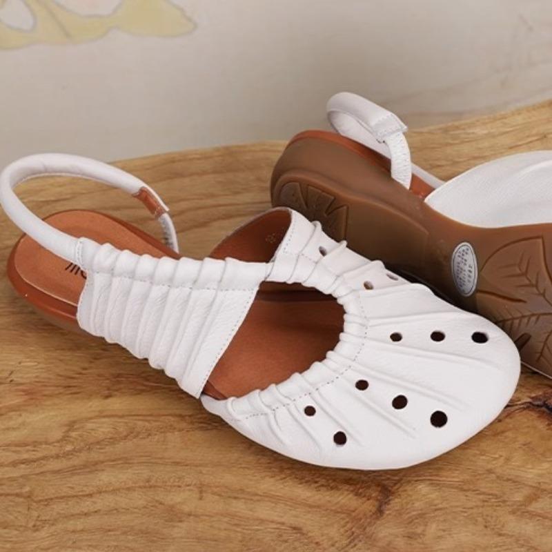 Fashion 2025 Summer New Cowhide Roman Sandals for Women Retro Pleated Braided Hollow Women Flat Shoes Fashion Comfort Sandals Sandalia