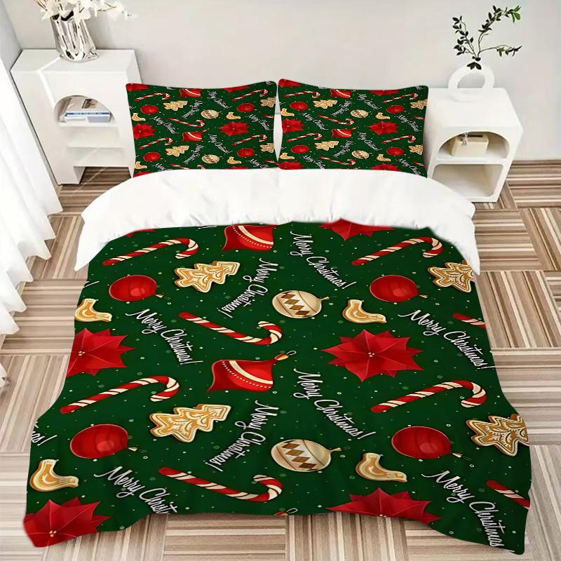 3-teiliges Weihnachts-Feiertags-Bettwäsche-Set mit „Frohe Weihnachten!“""" Design, Enthält eine Bettdecke und zwei Kissenbezüge""" (Kein Kern)