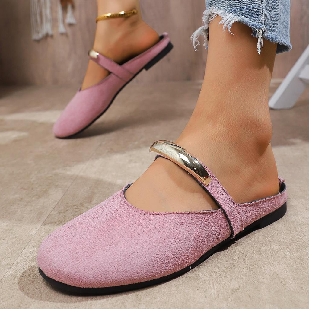 Women Flat Slippers Suede Fad Mules Shoes New Slingback Sandals 2026 Summer Casual Half Slippers Slides Woman Zapatos De Mujer