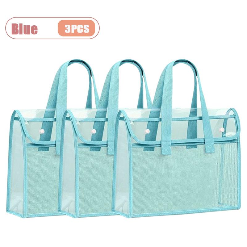 Thick Handled Document Folder Transparent Waterproof Durable Student Tutoring Paper Homework Book Storage Bag Organizer Pouch