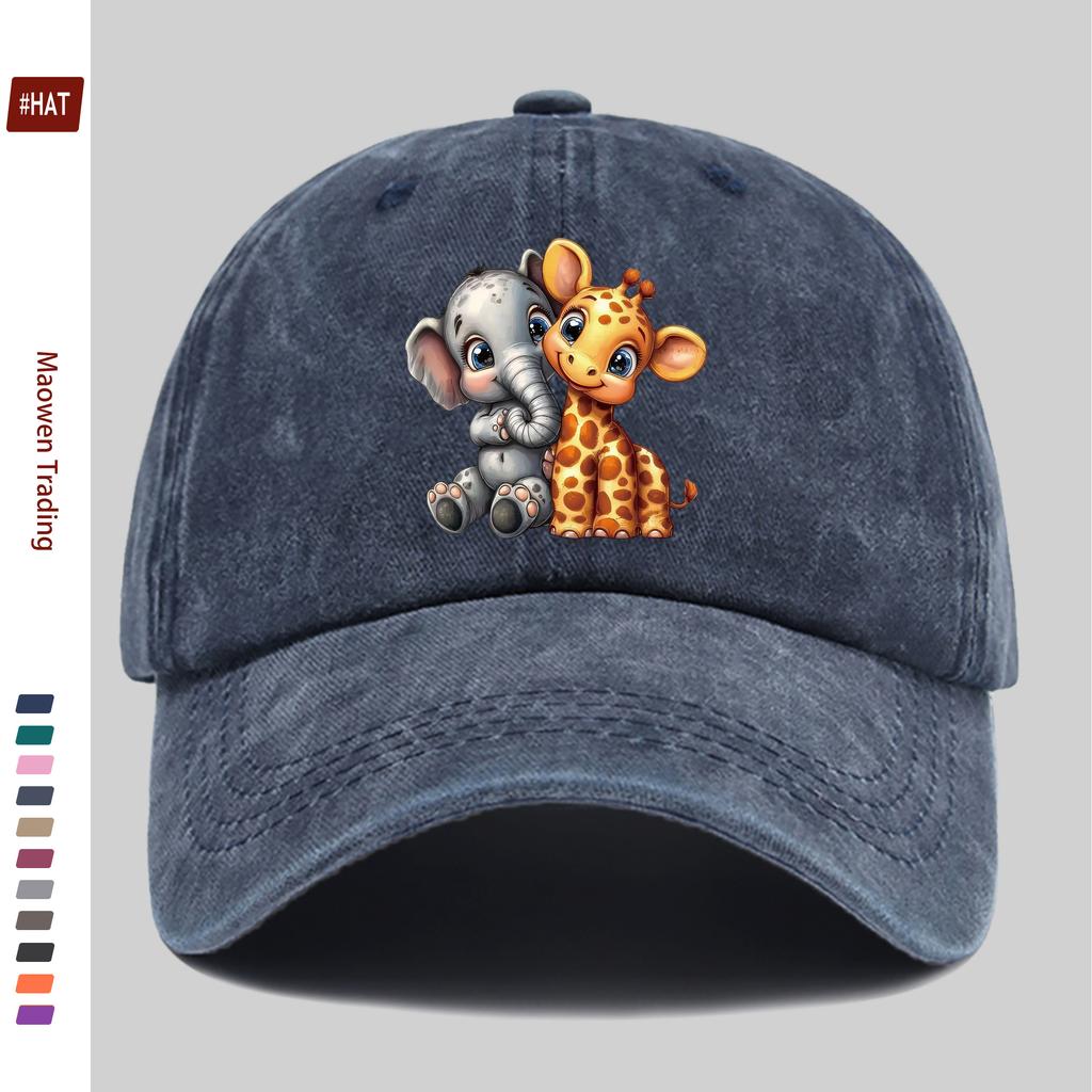 Pc Pcs Giraffe Elephant Print Trucker Cap Adjustable Snapback Suitable for Men Women Lightweight Vintage Washed Basebal