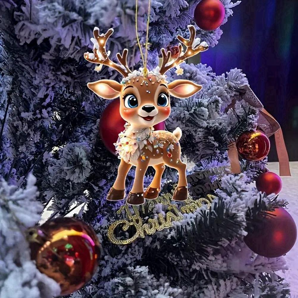 Christmas Tree Decoration Ornament Cat/Elk/Pine Tree Style Acrylic Pendant