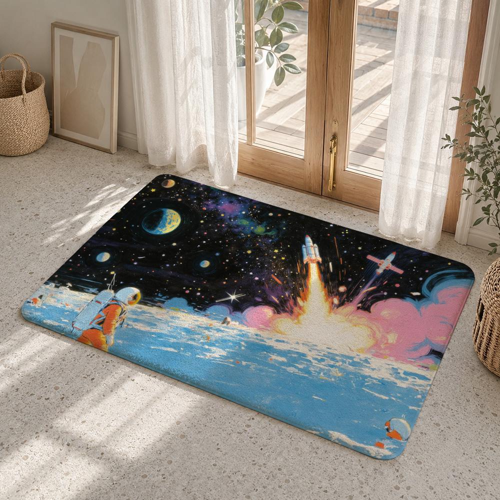 Astronaut Among Cosmic Roses Floor Mat Flannel Rug Soft Non Slip Washable Door Mat For Bathroom Bedroom Kitchen Home Decor