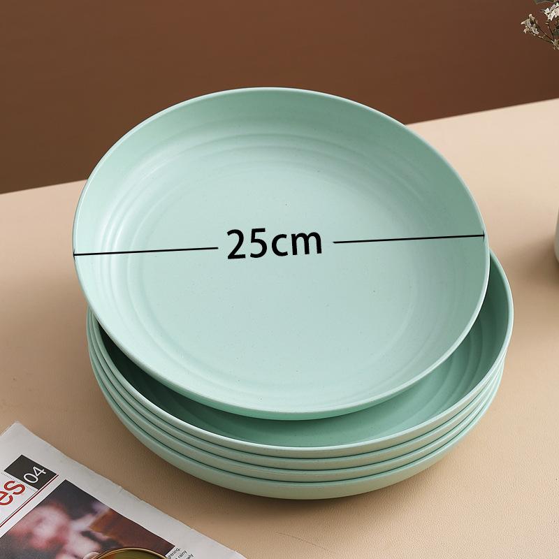 Wheat Straw Round Vegetable Plate Household Large Vegetable Plate Set Drop-Resistant Snack Plastic Plate Fruit Plate