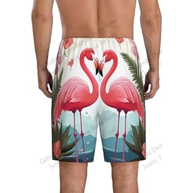 Men's Board Shorts Men's Short Flamingo Bird Cartoon Animals 3d Hawaiian Beach Short Swim Trunk Swimsuit Sports Pant Boy Briefs