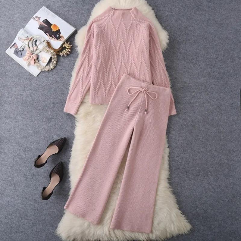 Autumn/Winter Knit Sweater & Wide-Leg Pants Set - Thick Korean Style, Loose Fit Women's Fashion