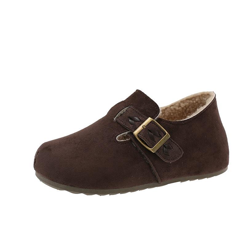 Single shoes women's velvet new autumn and winter all-inclusive one-pedal thick-soled small inner height-increasing cotton shoes