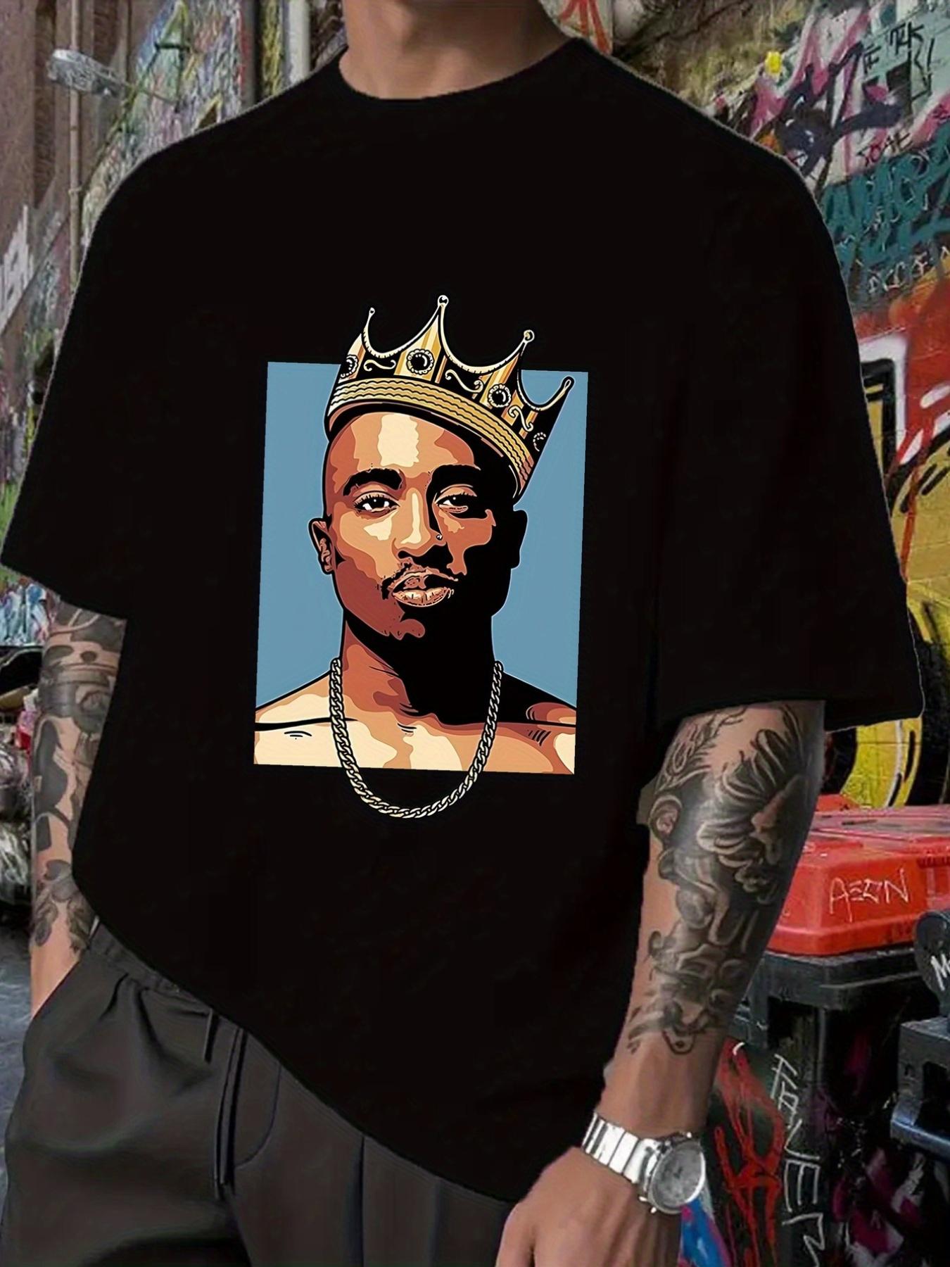 Tupac Shakur Crown Graphic T-shirt - Black Hip-Hop Tee with Portrait S
