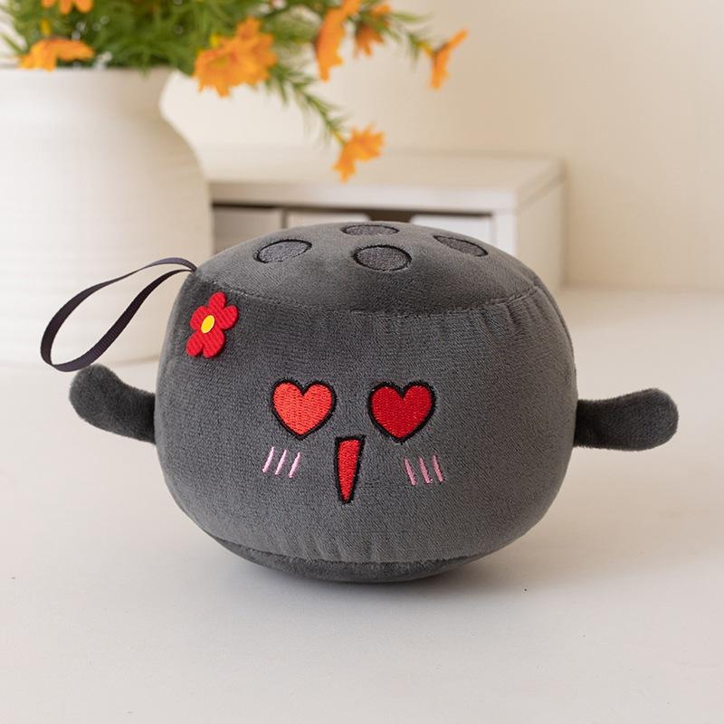 Cartoon Creative Coal Doll Pendant Plush Toy Black Coal Bag Keychain Hanging Ornament Doll Desktop Ornament