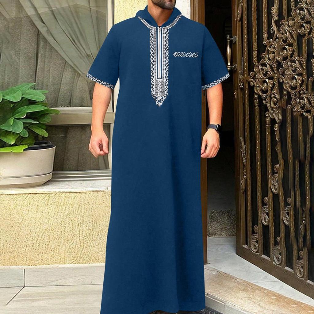 Embroidered Hooded Robe for Muslim Men, New Style Middle Eastern Thobe, Loose Long Sleeve Ethnic Design, Available Now