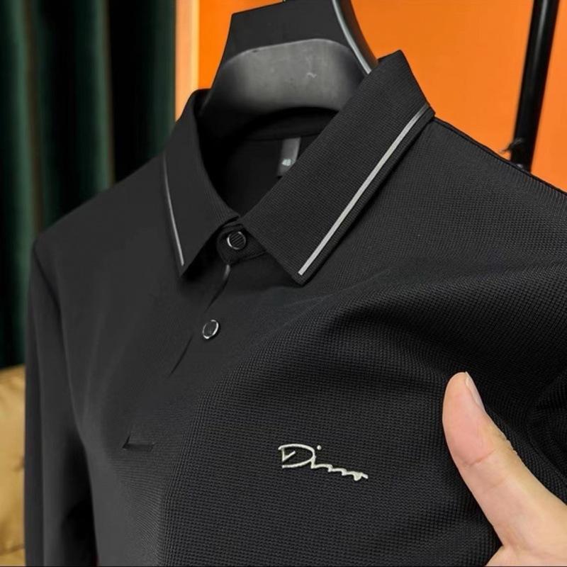 Waffle Seamless New Long-sleeved T-shirt Men's Lapel Business Casual Spring and Autumn Polo Shirt Middle-aged Dad Wear