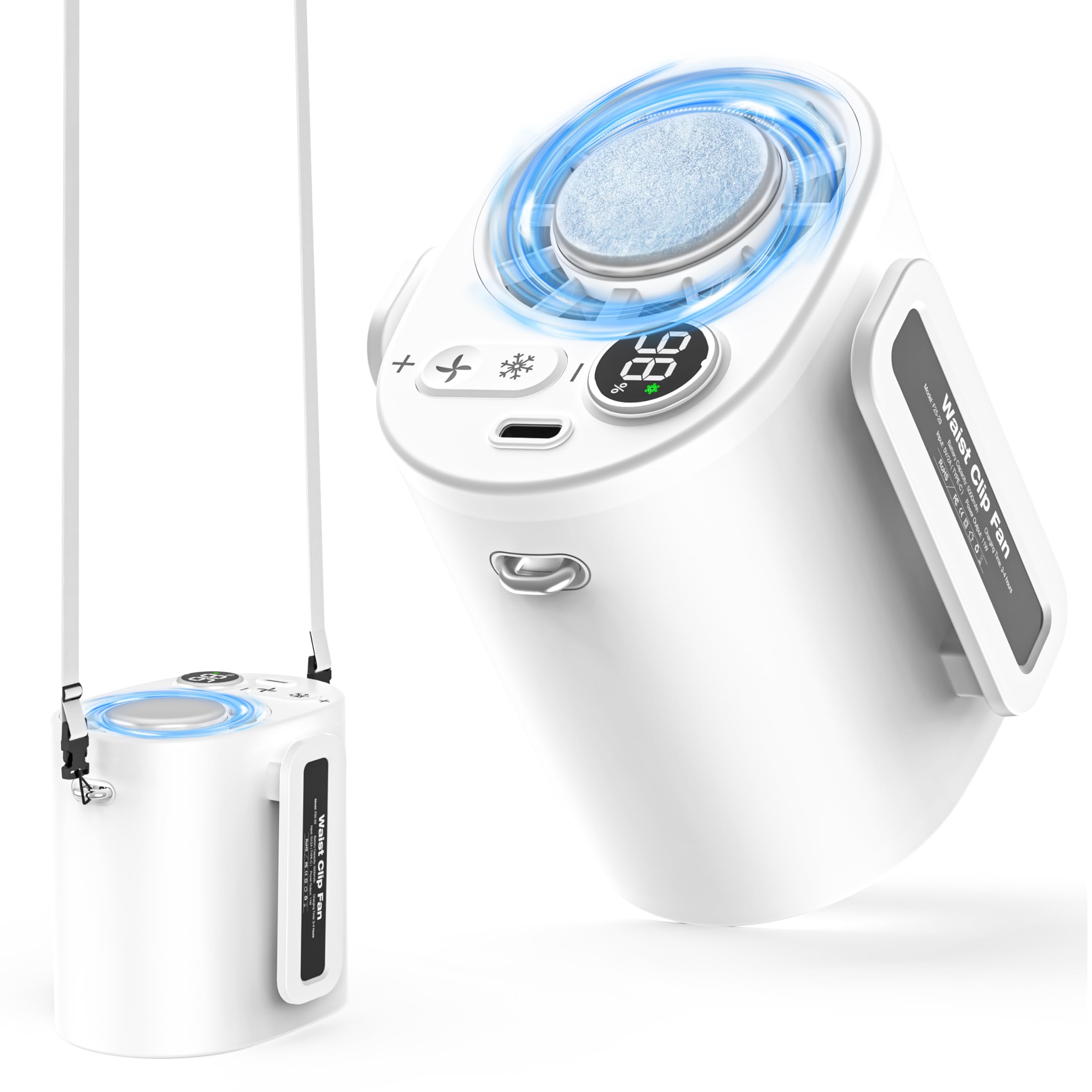 

Rechargeable Belt Handheld Cooling Portable 5000mAh 100 Speed LED Neck Ideal for Outdoor Fireworks and Heatstroke Prevention 4-in-1 Fan, Fan, Plate, белый