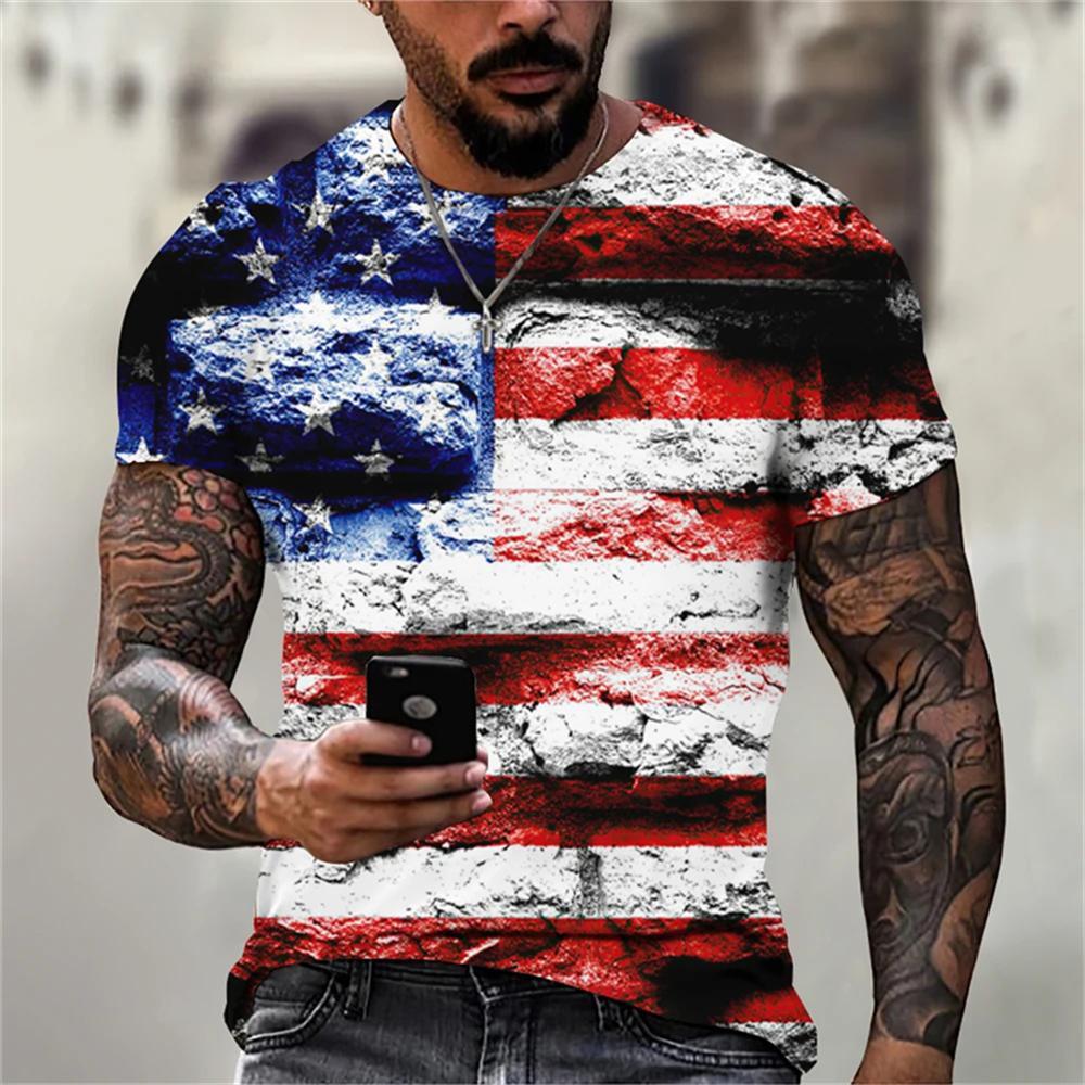 Letní pánské tričko 3D tisk Tričko s vlajkou USA Velká trička Topy Neformální Krátký rukáv Americký Streetwear Móda Muži Oblečení