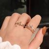 Flower Ring - Women's Fresh and Cute Small Engraved Small Flowers Double-Layer Hollow Open Wave Student Style Finger Ring