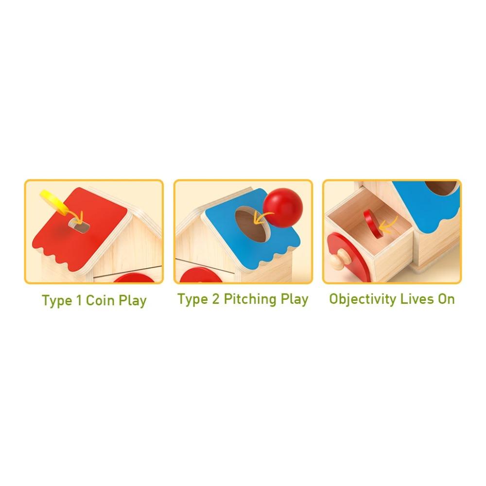 Montessori Coin Box Toys Object Permanent 2-in-1 Wooden Ball Drop Games & Wooden Puzzle Double Drawers Toys Gifts for Toddler