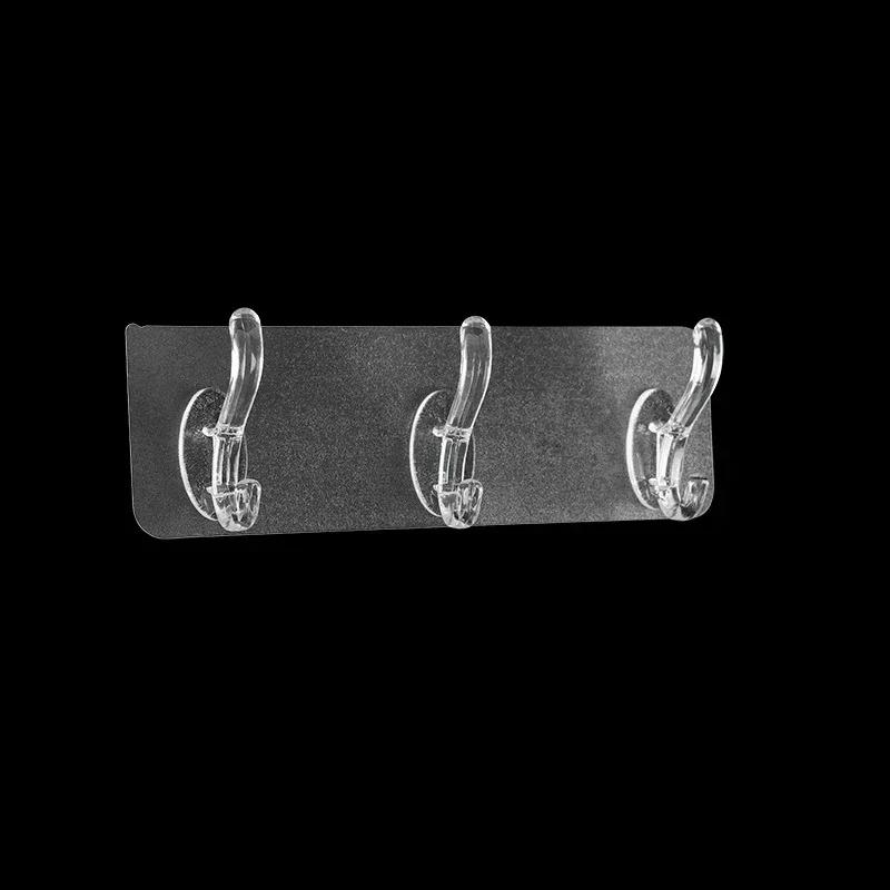 6Row Strong Self Adhesive Wall Hooks Nail-free Transparent Multipurpose Holder for Kitchen Bathroom Traceless Hanger Stickers