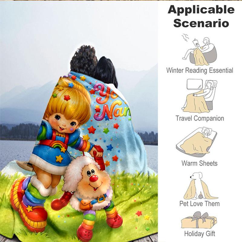1PC Custom Name Blanket Rainbow Adventure Flannel blankets Patterns Throw Blanket All-Season Soft Gift for Couch, Bed, Camping, Birthday gifts
