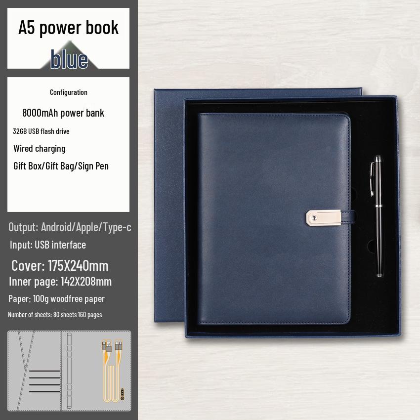 A5 Multi-Function Notebook Gift Set with USB & Wireless Charger - Customizable Logo Option