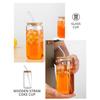 1 Set 500ml Glass Cup with Straw Wooden Lid Silicone Sealing Ring High Temperature Resistant Can Shaped Drinking Glass Clear Cocktail Whiskey Tumbler