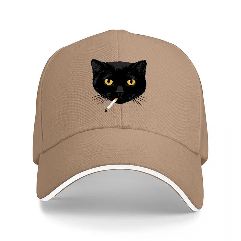 Black Cat With Cigarette Baseball Cap Cool Animal Design Fashionable Streetwear Hat for Men and Women