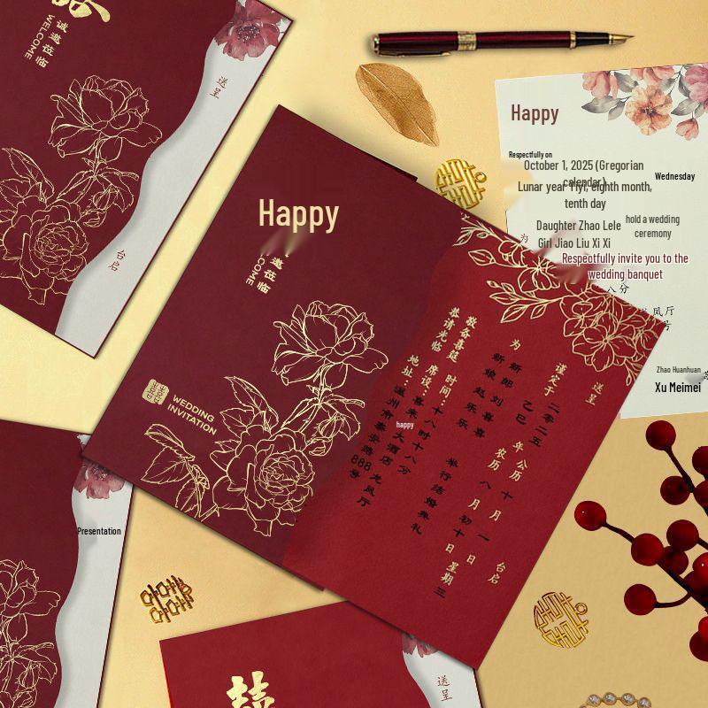 2025 High-End Chinese Style Wedding Invitation Card - Elegant Banquet Design