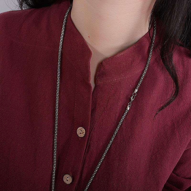 Autumn Literary Women's Loose Large Size Cotton and Linen Dress Long-sleeved Mid-length