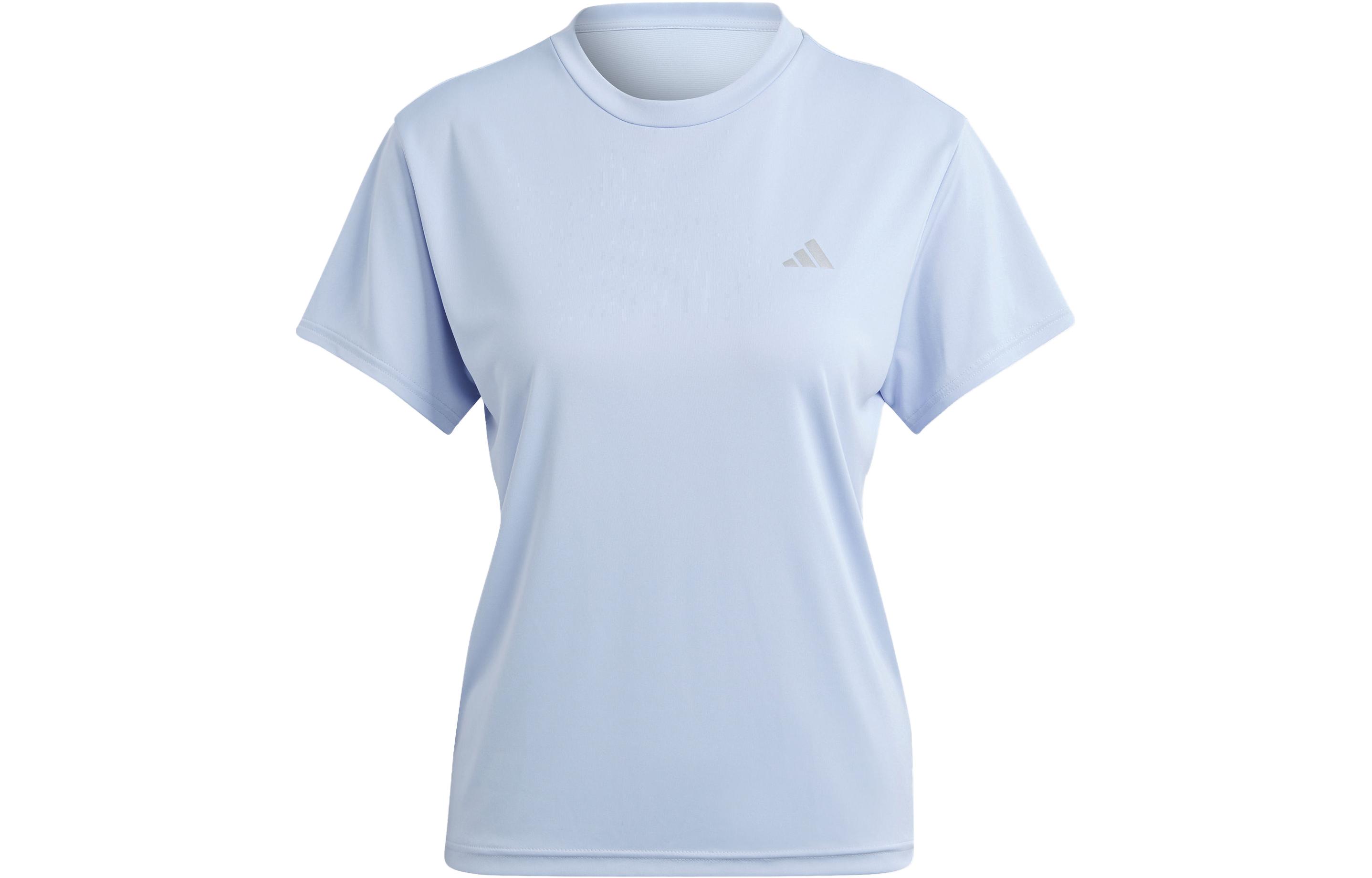 Женские светло-голубые футболки Adidas с круглым вырезом, умеренного прямого кроя HZ0108 S