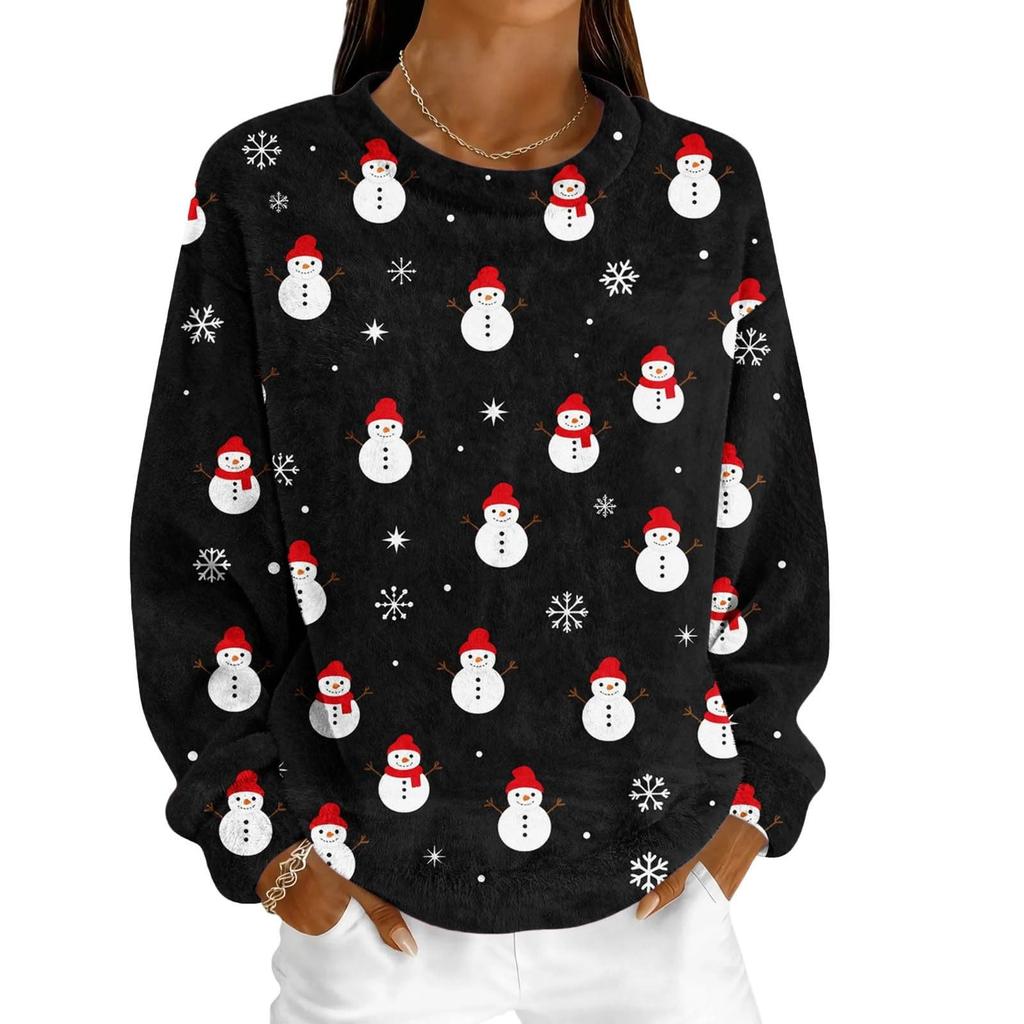 Women's Fashion Flannel Round Neck Printed Long Sleeve Top