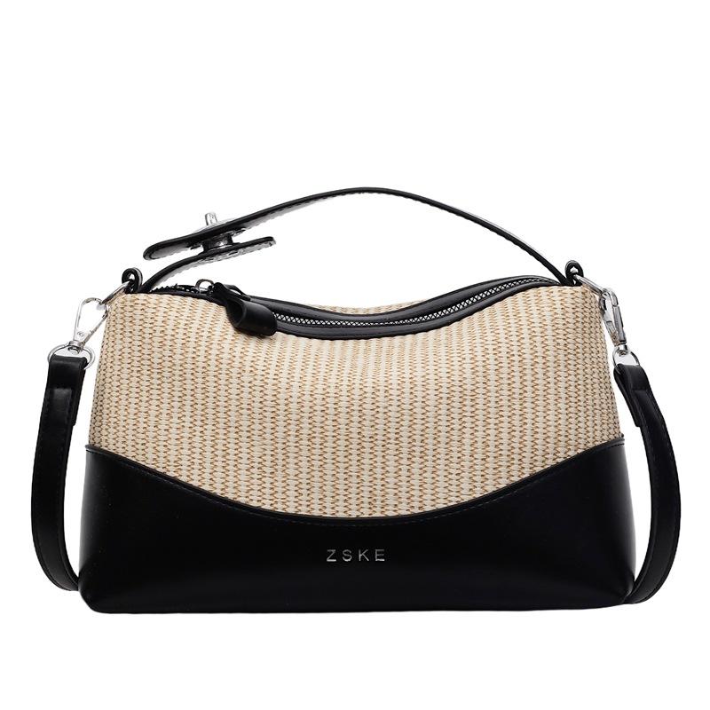 New portable pillow bag women's large-capacity beach seaside straw bag hand-woven shoulder messenger bag