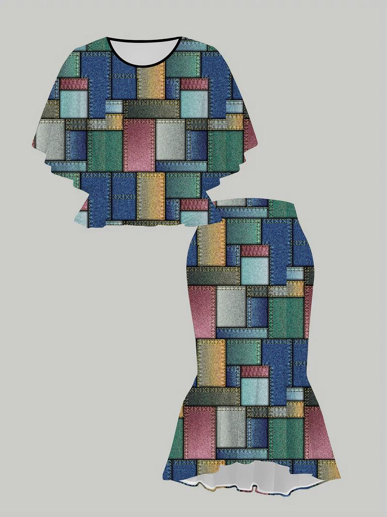 3D Geometry Printed Classical Totem Women's Print, Fashionable Large-sized, Elegant, Versatile for All Seasons. T-shirt, Skirt and Set