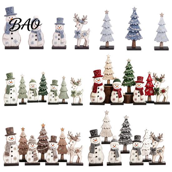 Decorative Items for Windowsills 7Pcs Christmas Snowman Tree Reindeer Figurines, 2D Wooden Tiered Tray Holiday Wood Ornaments Decor, Rustic Farmhouse