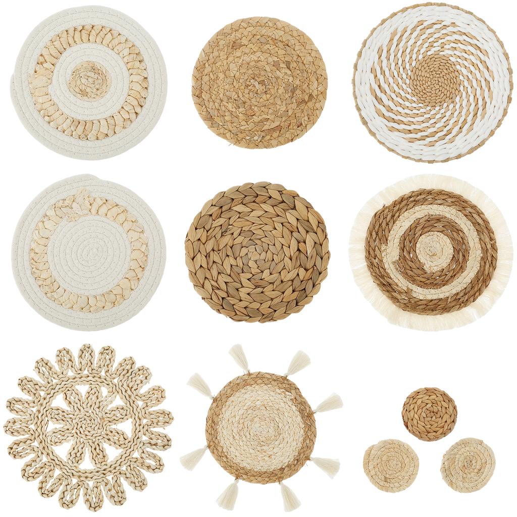 7Pcs Round Bohemian Woven Wall Basket Decor Handmade Woven Wall Decor for Home Hanging Bohemian Home Wall Art Decoration