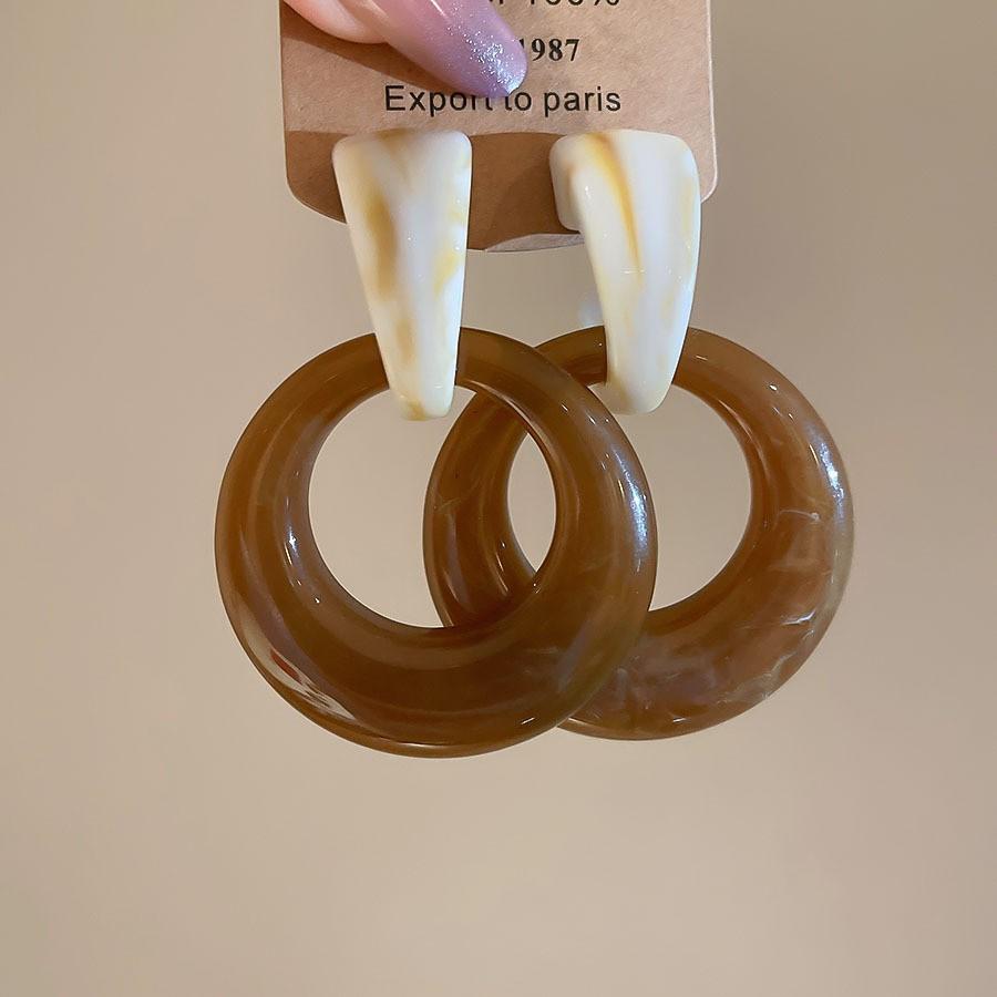 Silver Needle Retro Resin Geometric Round Oval Pendant Earrings Maillard Style Stud Earrings Niche Design Earrings Women