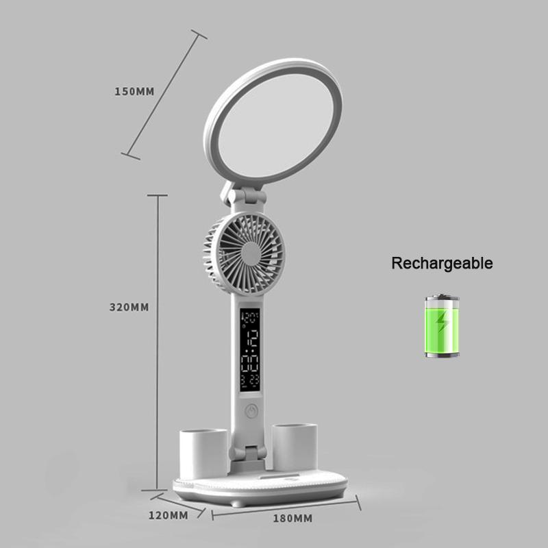 Night Light LED Clock Table Lamp USB Chargeable Dimmable Desk Lamp Plug In LED Fan Light Foldable Eye Protection  Clearance